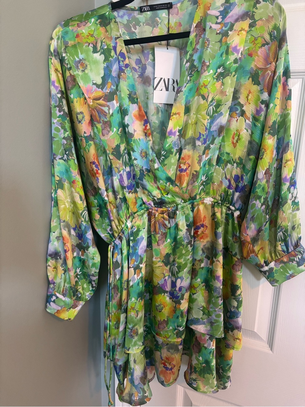 Zara Green Floral Midi Dress with Multicolor Print